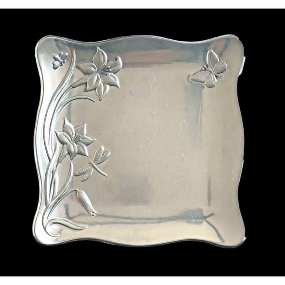 Lenox Vintage 90s Embossed Butterfly Relief Meadow Metal Large 13x13 Tray - Picture 8 of 10